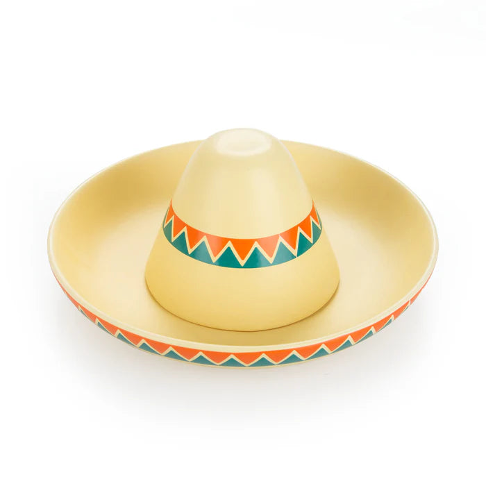 Plato aperitivos mexicanos cerámica premium forma sombrero con compartimento para guacamole y salsa