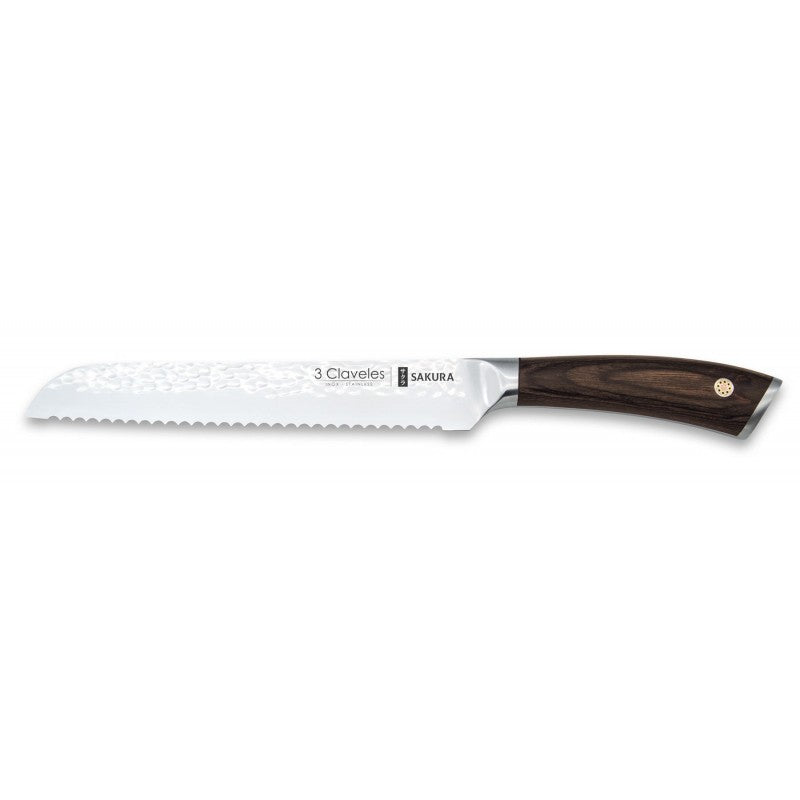 Cuchillo de pan 3 Claveles Sakura 19 cm con hoja dentada martillada