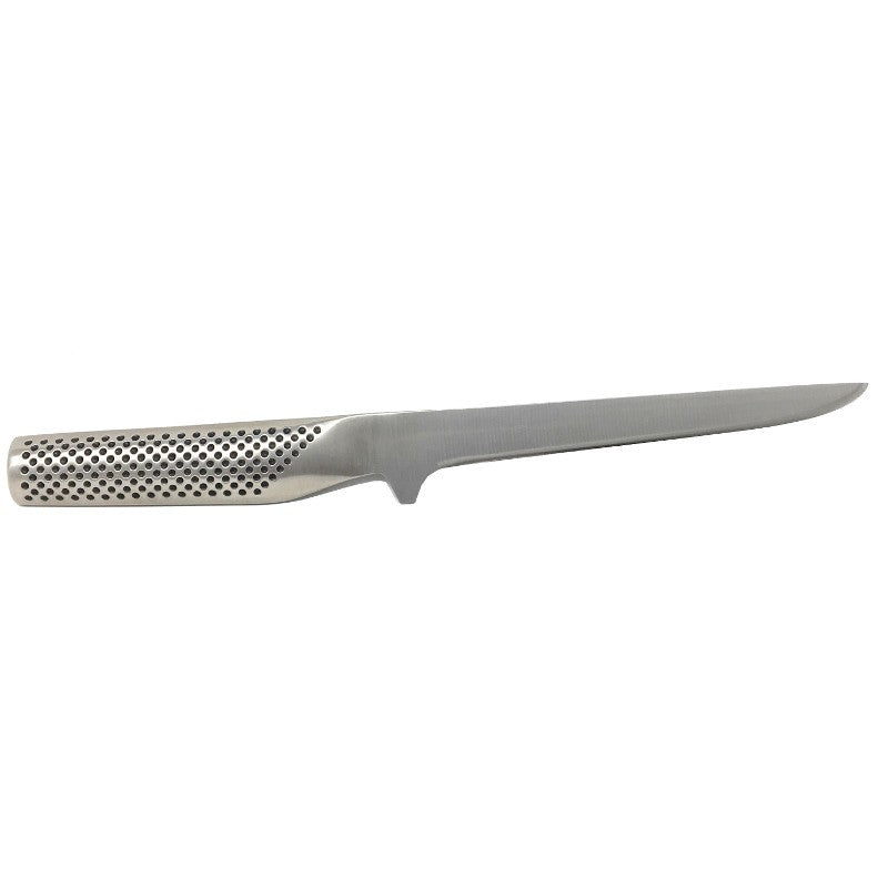 Mango con textura de hoyuelos del cuchillo deshuesador Global G-21 y hoja flexible