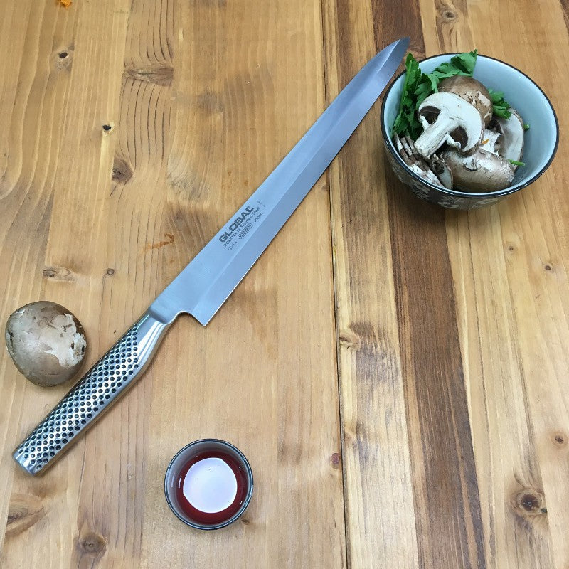 Cuchillo sashimi Global G-14R yanagiba de 30 cm en acero CROMOVA 18, vista lateral