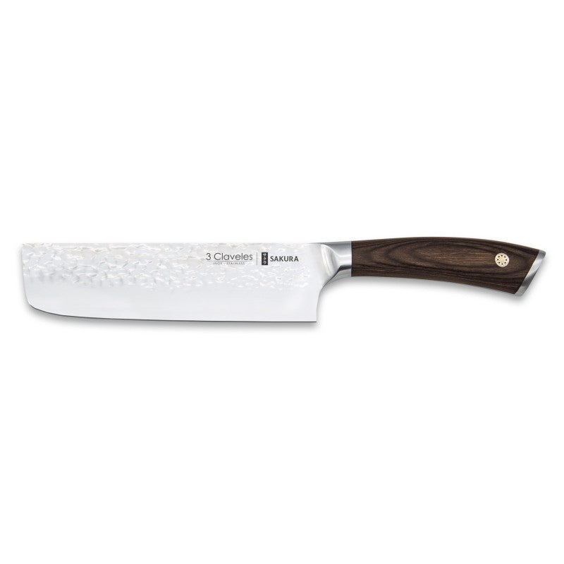 Cuchillo nakiri usuba 3 Claveles Sakura 17 cm con hoja rectangular martillada