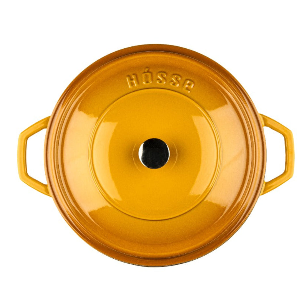 Cocotte hierro fundido Hosse amarilla 20cm 24cm esmaltada sistema auto-riego apta inducción