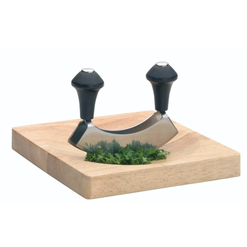 Set media luna Kitchen Craft con tabla de madera cóncava 20 cm para picar hierbas frescas