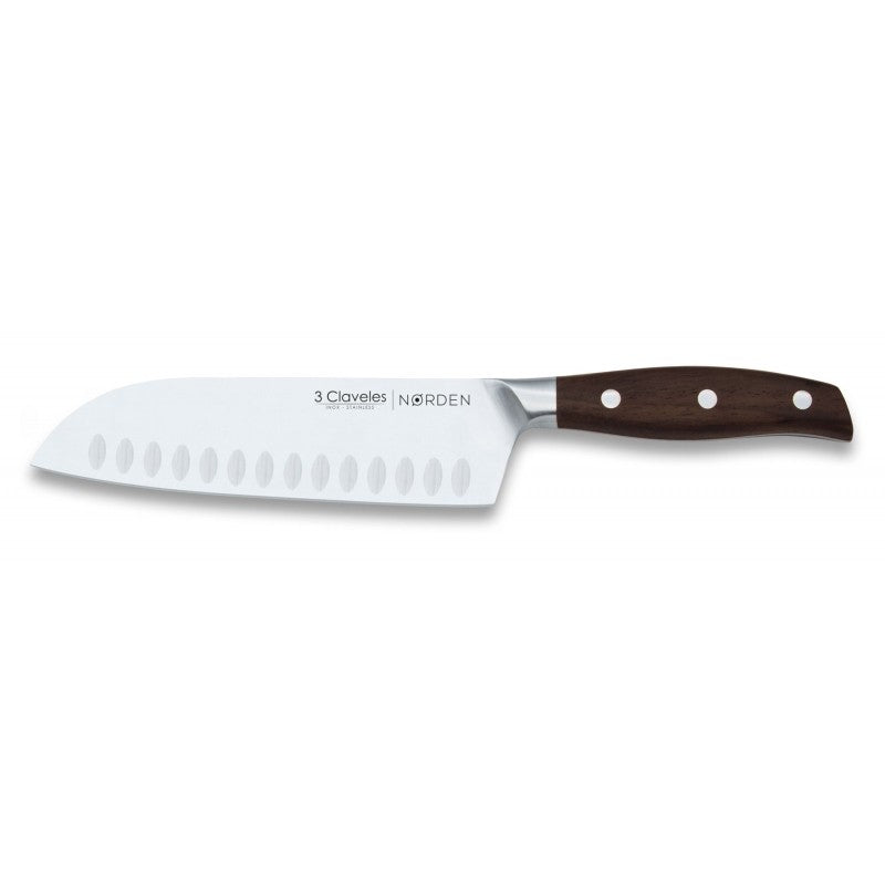 Cuchillo santoku Norden 3 Claveles junto al cuchillo chef de la misma serie
