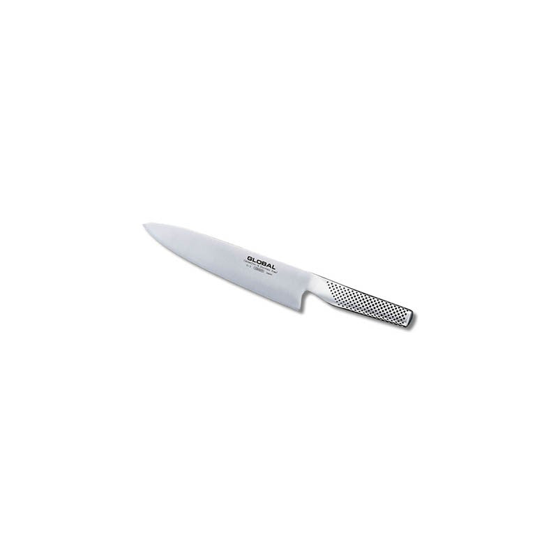 Cuchillo cebollero Global G-57 hoja 16 cm CROMOVA 18, vista completa sobre fondo blanco