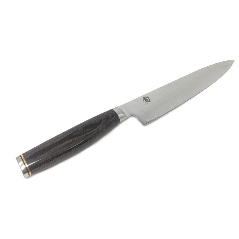 Cuchillo utilitario Kai Shun Premier 15 cm vista lateral hoja damasco