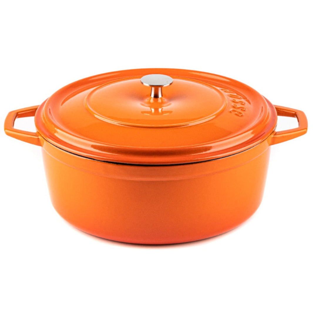 Cocotte hierro fundido Hosse naranja 20cm 24cm esmaltada sistema auto-riego apta inducción
